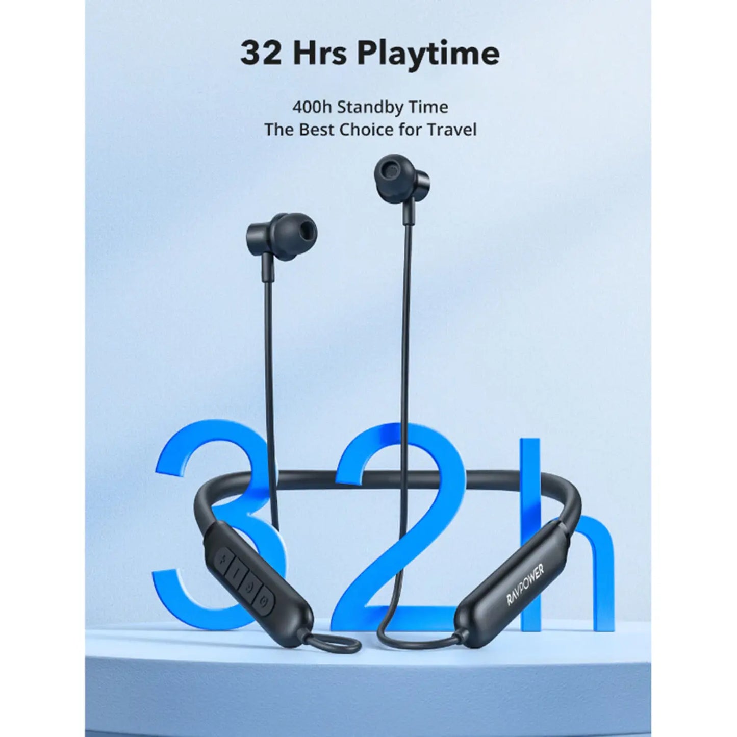 سماعات راف باور RP-BH1008 اللاسلكية حول الرقبة - اسود | RAVPower RP-BH1008 Wireless Neckband Earbuds – Black