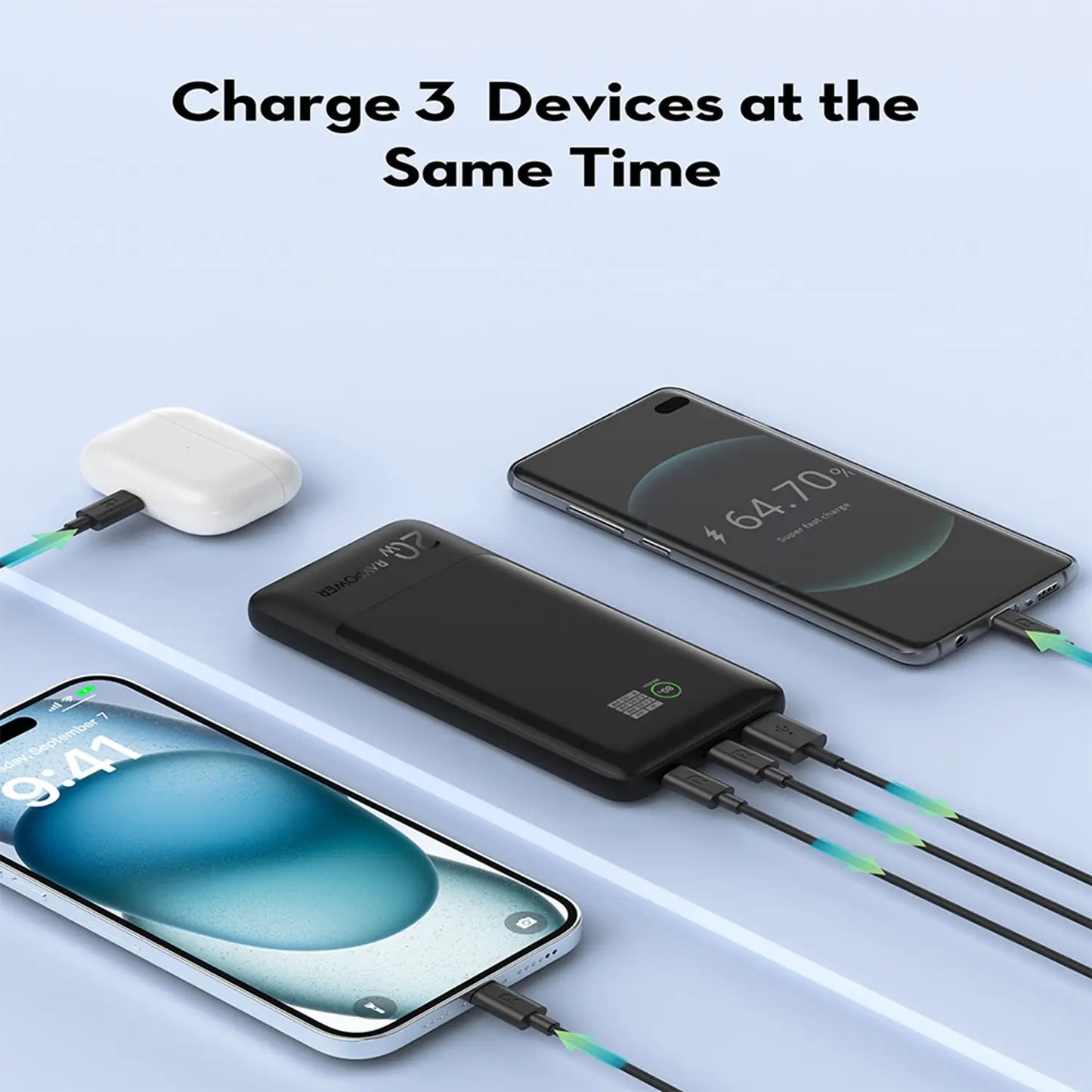 باور بانك راف باور PB1237 بسعة 10,000 مللي امبير وبقدرة شحن سريع 20 واط - اسود | RAVPOWER PB1237 20W 10000mAh Power Bank – Black