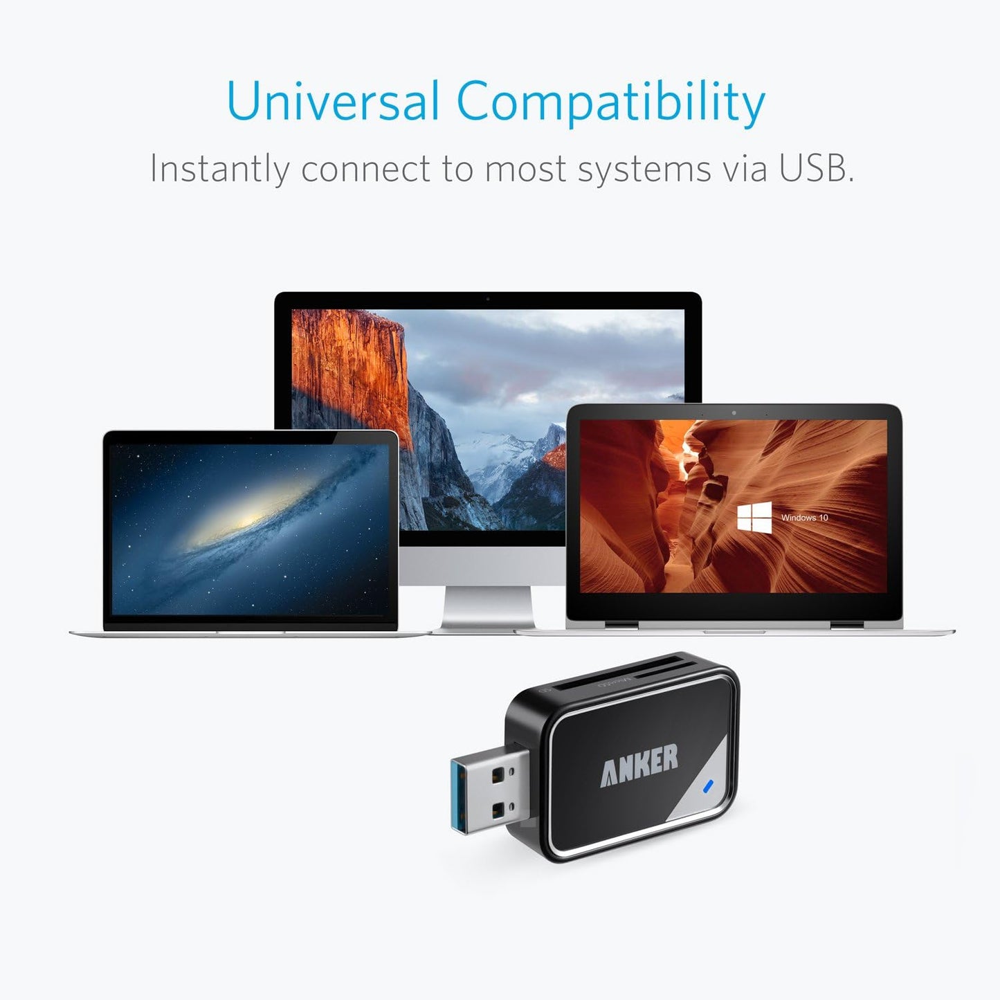 قارئ بطاقات ذاكرة انكر 2 في 1 | Anker 2-in-1 USB 3.0 Memory Card Reader for SD & MicroSD Cards