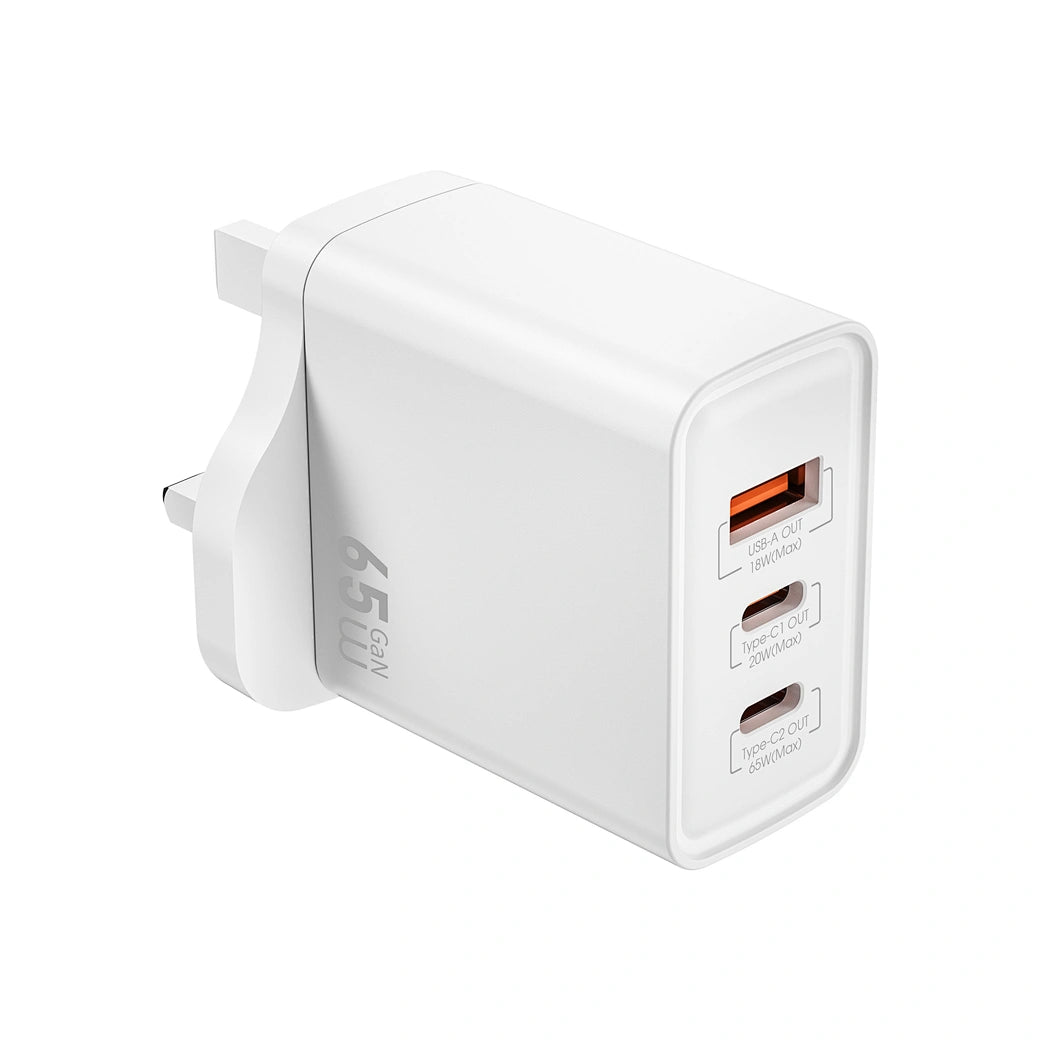 شاحن جداري ويوو سريع GaN بقدرة شحن 65 واط - ابيض | WiWU Wi-G005 65W Essen GaN Fast Charger for Laptop UK Plug - White