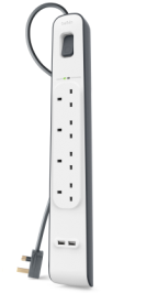 وصلة كهربائية ب 4 منافذ ومنفذين يو اس بي 2.4 امبير من بيلكن - Belkin Surge Protector 4 Outlet 2 USB 2.4A