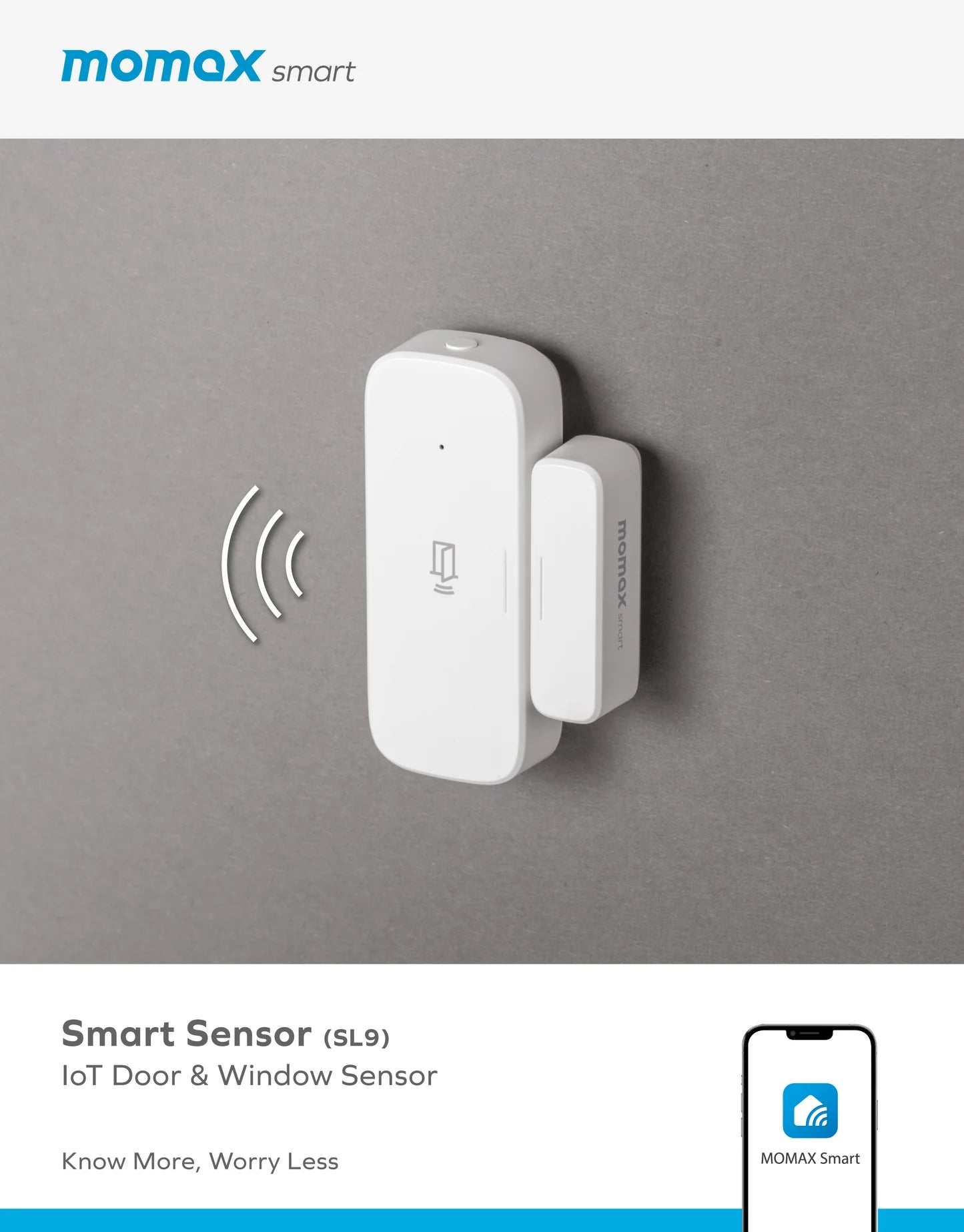 Momax IoT Door & Window Sensor | Smart Wi-Fi Alert Sensor Compatible with Momax Smart App - مستشعر ذكي للابواب والنوافذ من موماكس, يعمل مع تطبيق موماكس سمارت ويدعم تنبيهات فورية عبر WIFI