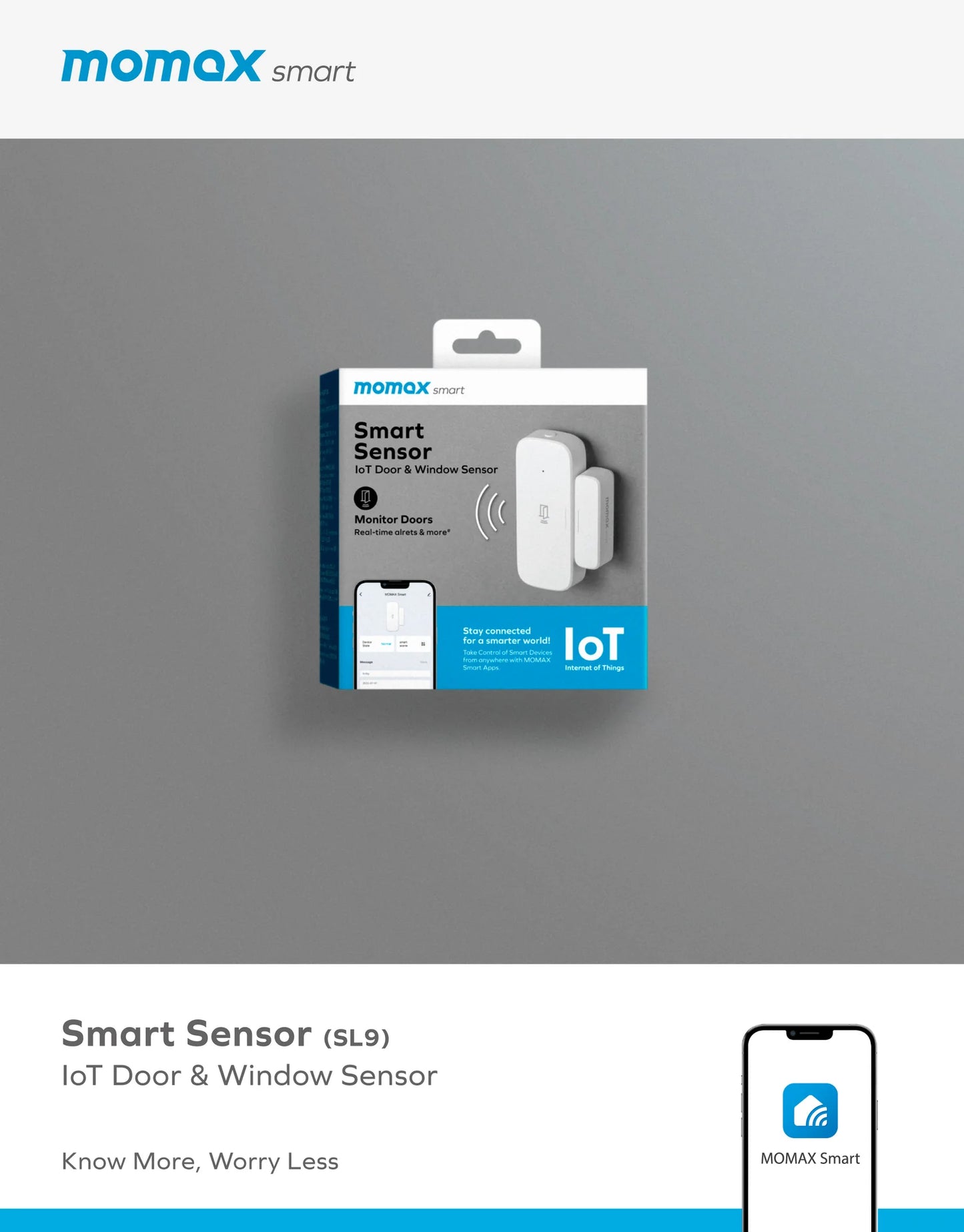 Momax IoT Door & Window Sensor | Smart Wi-Fi Alert Sensor Compatible with Momax Smart App - مستشعر ذكي للابواب والنوافذ من موماكس, يعمل مع تطبيق موماكس سمارت ويدعم تنبيهات فورية عبر WIFI
