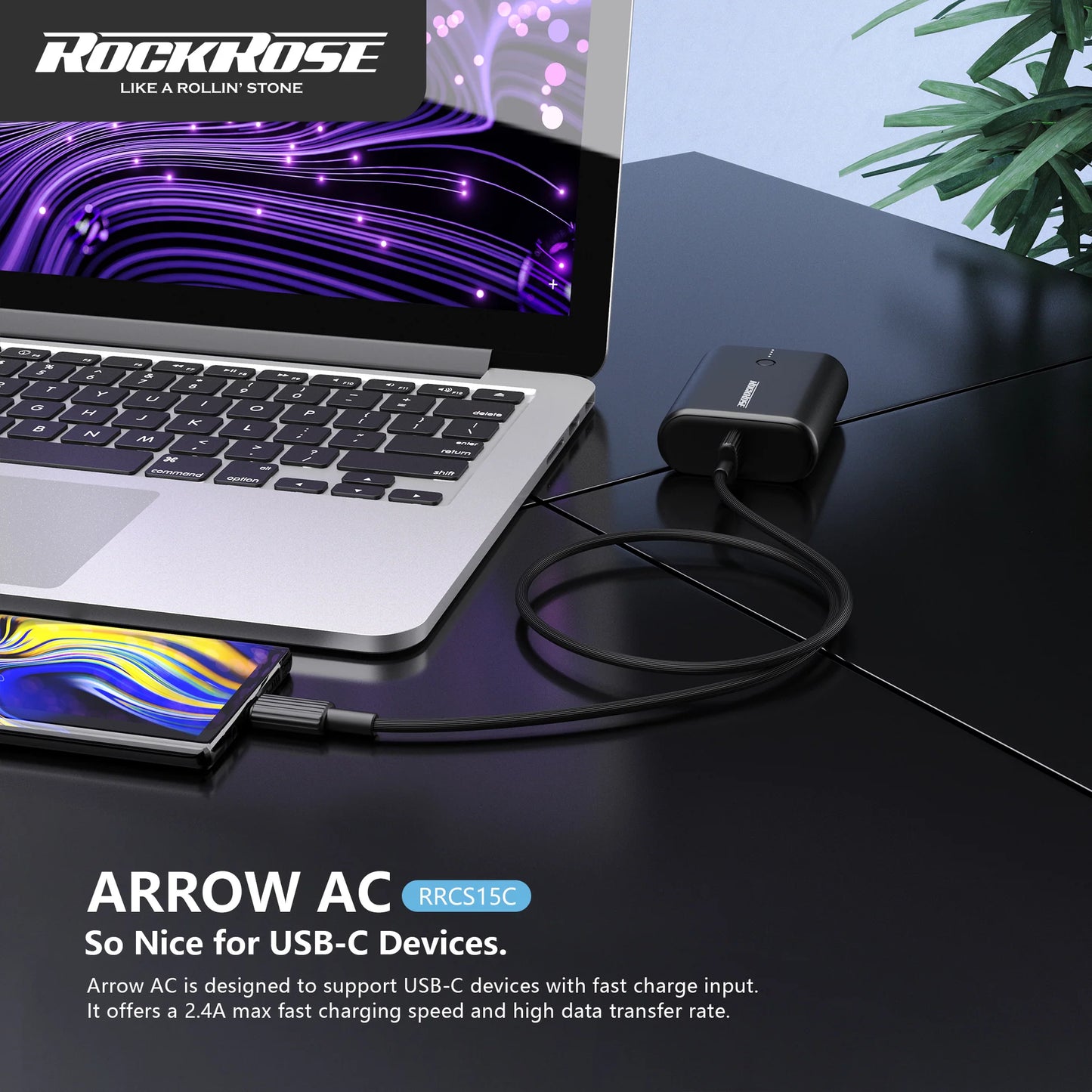 RockRose Arrow Type-C Cable 2.4A 1M - كيبل اراو تايب سي بطول 1 متر من روك روز