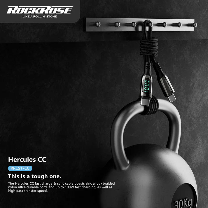 RockRose Hercules 1.2m USB-C to USB-C Cable 100W PD Super Fast Charging - كيبل بطول 1.2 متر تايب سي الى تايب سي بقدرة 100واط من روك روز