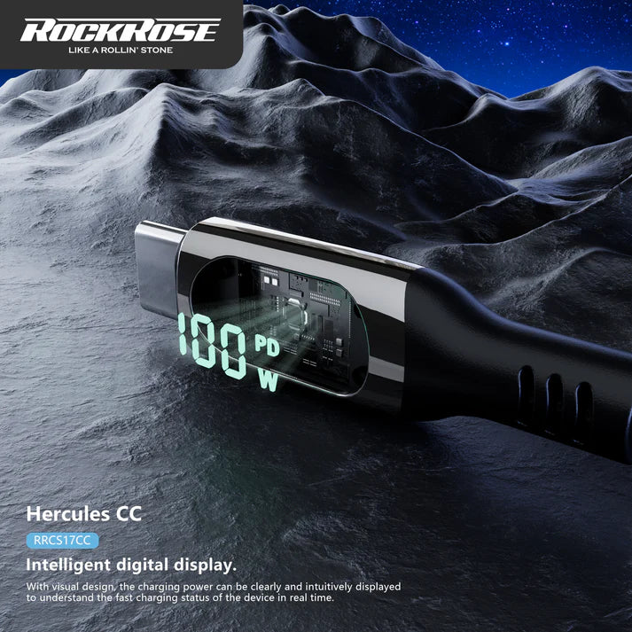 RockRose Hercules 1.2m USB-C to USB-C Cable 100W PD Super Fast Charging - كيبل بطول 1.2 متر تايب سي الى تايب سي بقدرة 100واط من روك روز