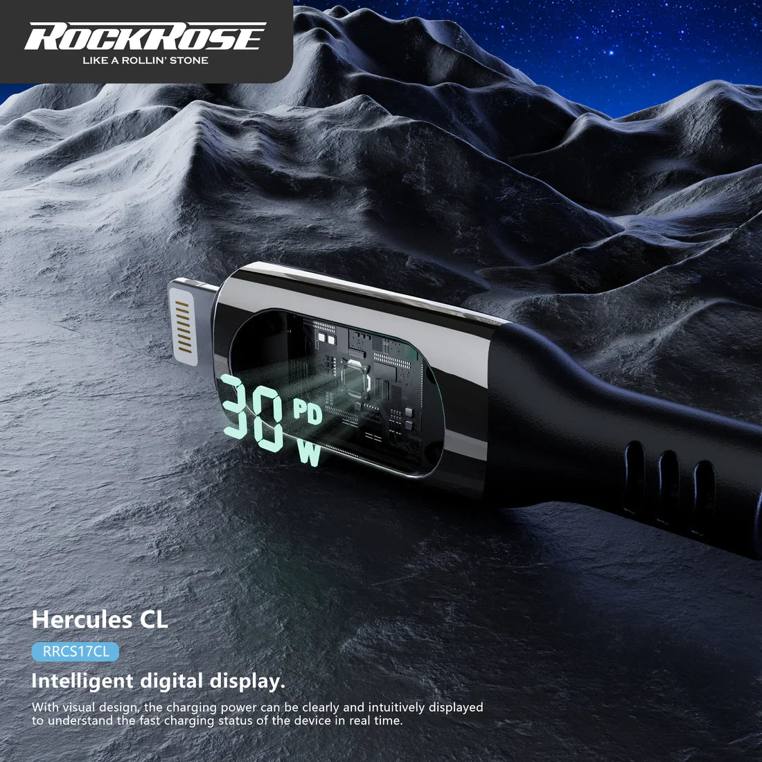 RockRose Hercules 1.2m USB-C to Lightning Cable 30W PD Fast Charging - كيبل بطول 1.2متر يو اس بي سي الى لايتننغ بقدرة 30 واط من روك روز