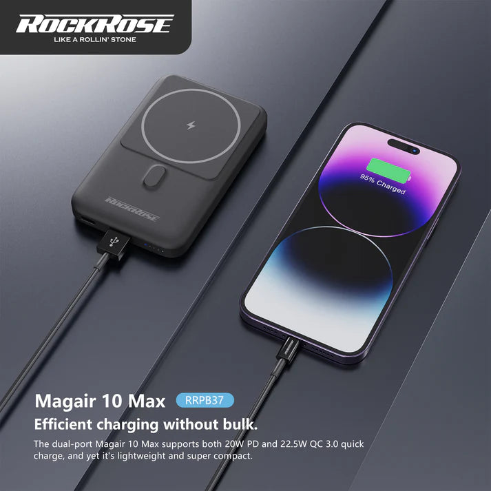 RockRose MAGAIR 10 MAX 10000mAh 15W Magnetic Wireless Power Bank - باور بانك الاسلكي بسعة 10الاف ميلي أمبير بقدرة 15 واط من روك روز