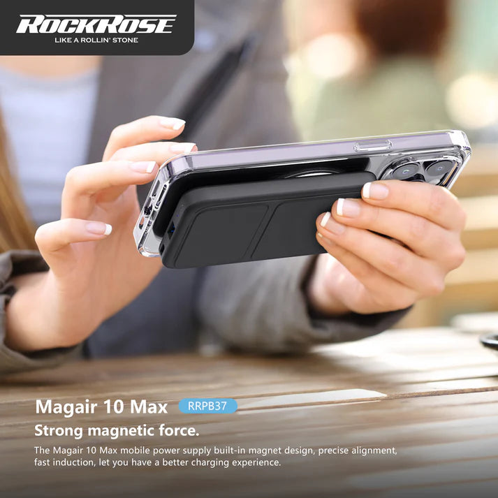 RockRose MAGAIR 10 MAX 10000mAh 15W Magnetic Wireless Power Bank - باور بانك الاسلكي بسعة 10الاف ميلي أمبير بقدرة 15 واط من روك روز