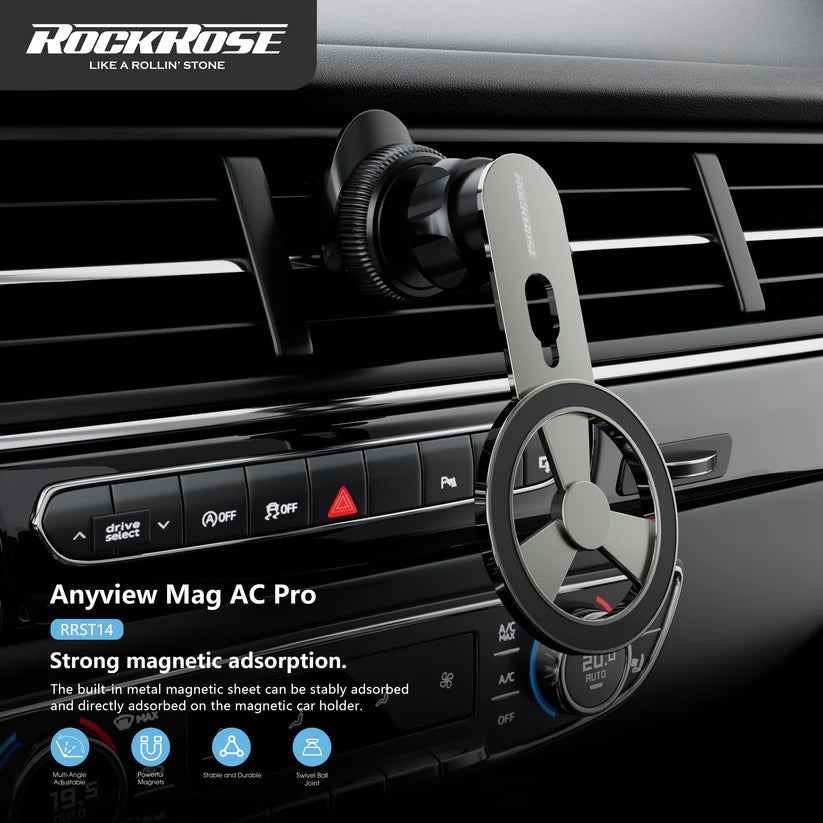 Rockrose 360° Rotatable & Foldable Anyview Mag AC Pro Air Vent Magnetic Phone Holder - روك روز 360 درجة قابلة للدوران والطي بزاوية 360 درجة أي فيو ماج ماج برو آير فتحة تهوية مغناطيسي حامل الهاتف
