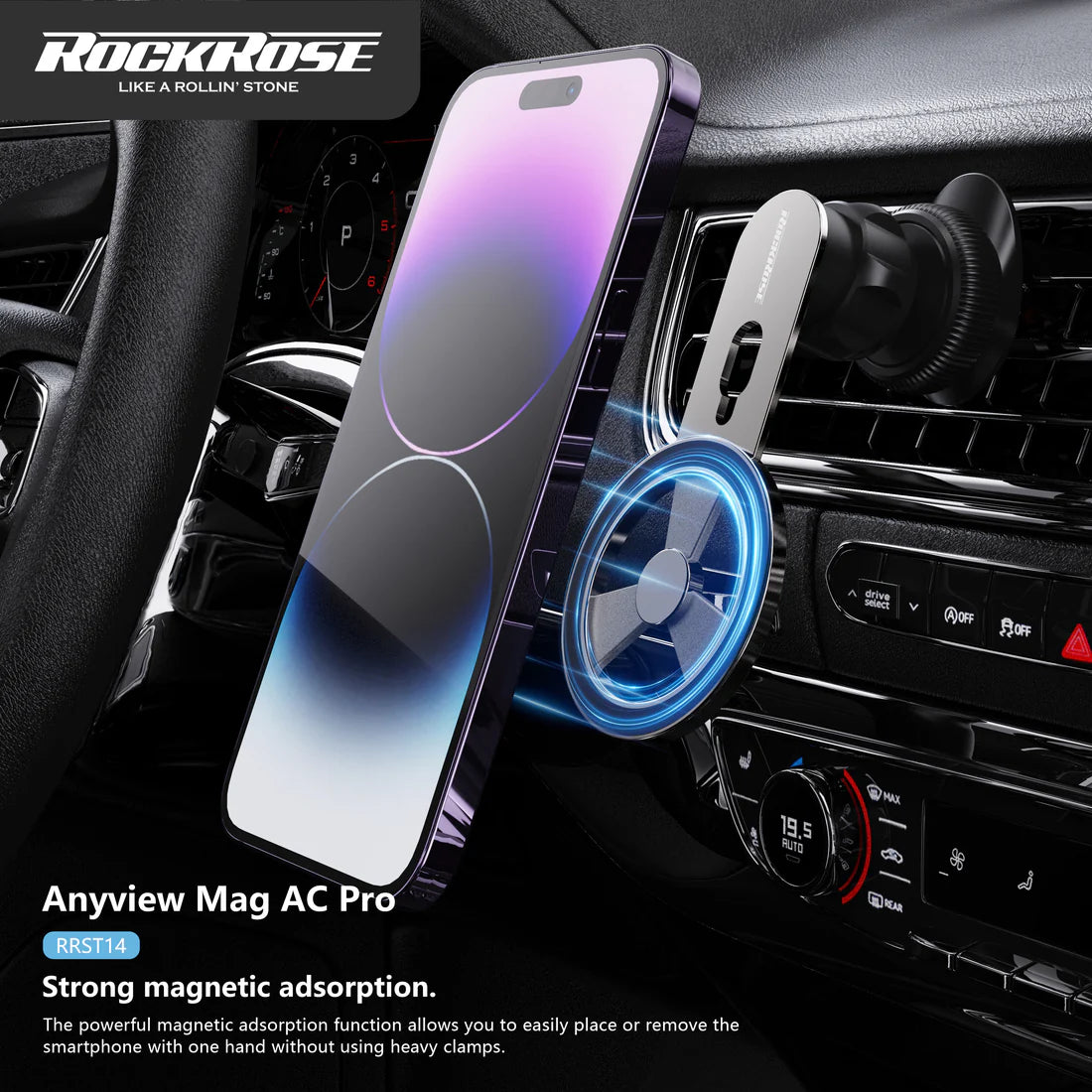 Rockrose 360° Rotatable & Foldable Anyview Mag AC Pro Air Vent Magnetic Phone Holder - روك روز 360 درجة قابلة للدوران والطي بزاوية 360 درجة أي فيو ماج ماج برو آير فتحة تهوية مغناطيسي حامل الهاتف