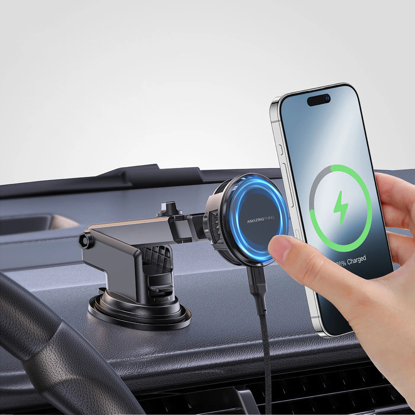 شاحن السيارة اميزنك ثنك برو ماغ بقدرة شحن لاسلكي 15 واط مع قاعدة تبريد | AMAZINGTHING Pro Mag Thermo-Cooling Car Charger – 15W Magnetic Cooling Mount