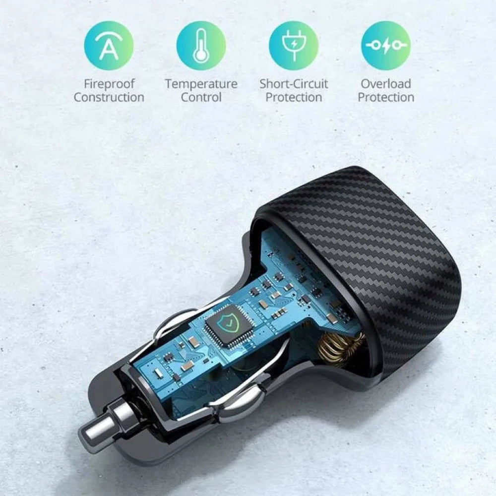 شاحن سيارة راف باور RP-VC009 بقدرة 60 واط بمنفذي PD 36 واط و QC 24 واط - اسود | RAVPower RP-VC009 60W Dual Port Car Charger (PD 36W + QC 24W) – Black