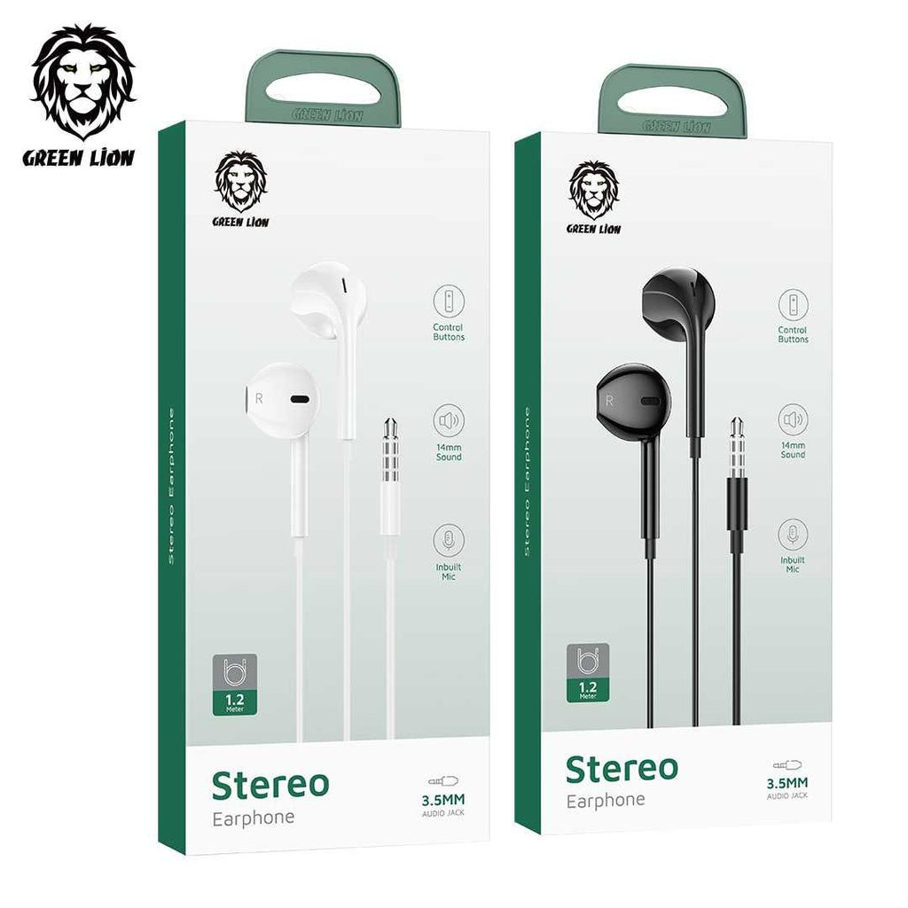 سماعات جرين لايون ستيريو السلكية بمنفذ 3.5 ملم مع مايكروفون مدمج - ابيض | Green Lion Stereo Earphones 3.5mm with Built-In Mic - White