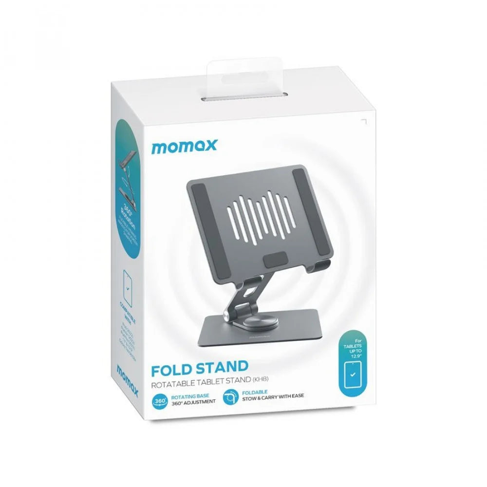 Momax Foldable Rotating Tablet Stand, Fits 10.5"–12.9" Tablets - حامل موماكس الدوار للاجهزة اللوحية, قابل للطي, متوافق مع تابلت 10.5 الى 12.9 بوصة