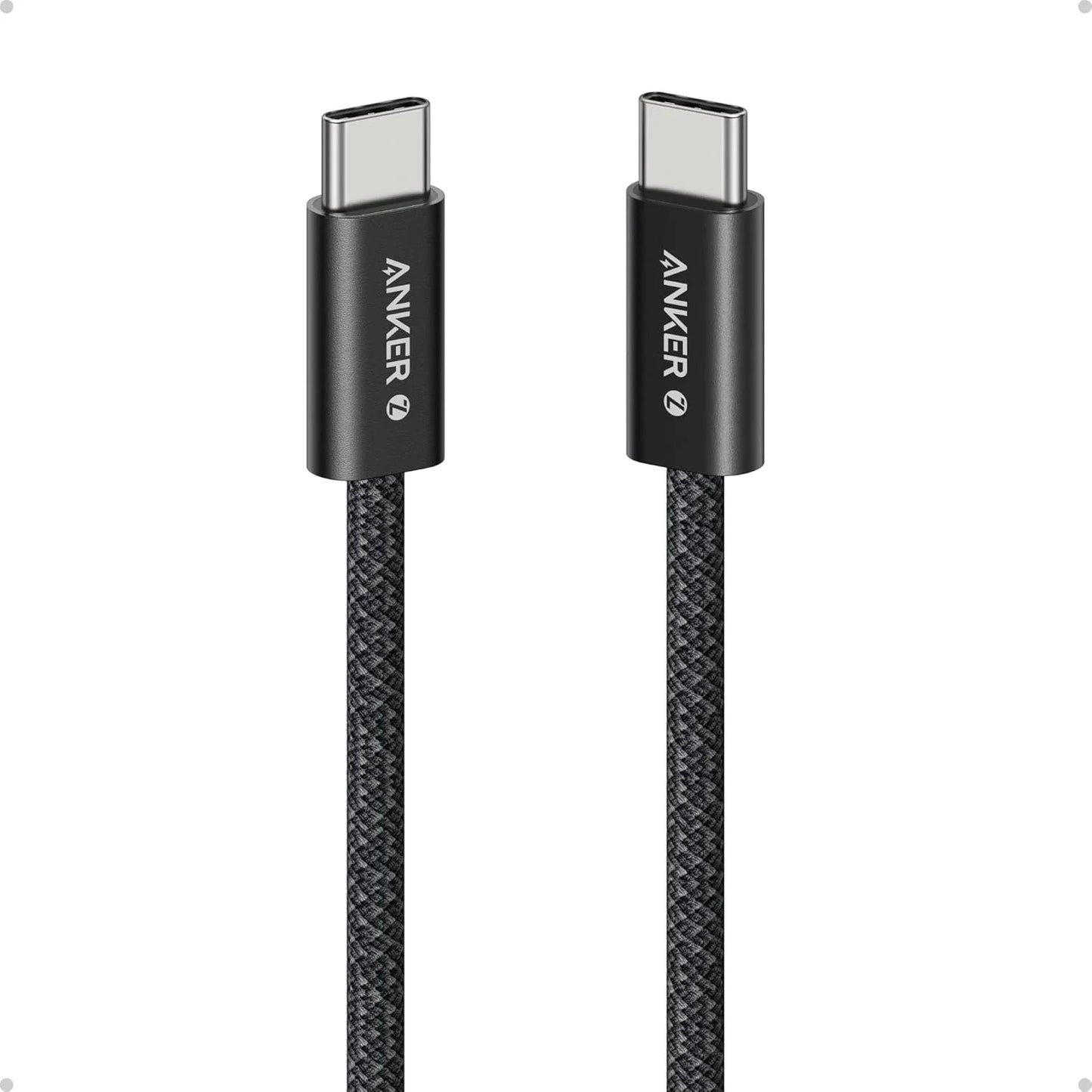 كيبل أنكر USB-C إلى USB-C مضفر, شحن فائق السرعة حتى 240 واط، بطول 1.8 متر | Anker USB-C to USB-C Braided Ultra Fast Charging Cable, 6 ft, 240W