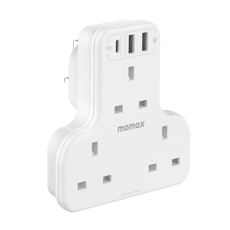 مشترك موماكس ONEPLUG على شكل T مع منافذ يو اس بي | Momax ONEPLUG T-Shaped 3-Outlet Extension Socket with USB Ports