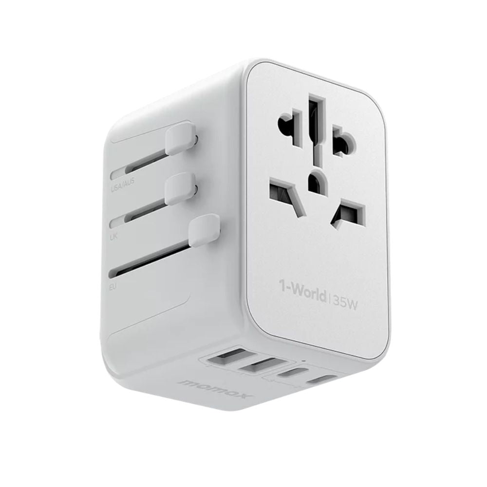MOMAX International Plug Adapter PD 35W Travel Power Adapter Universal Charger with 3 USB-C + 2 USB-A Ports - شاحن جداري من موماكس بقدرة 35واط و 3 منافذ يو اس بي سي و 2 منافذ يو اس بي أ