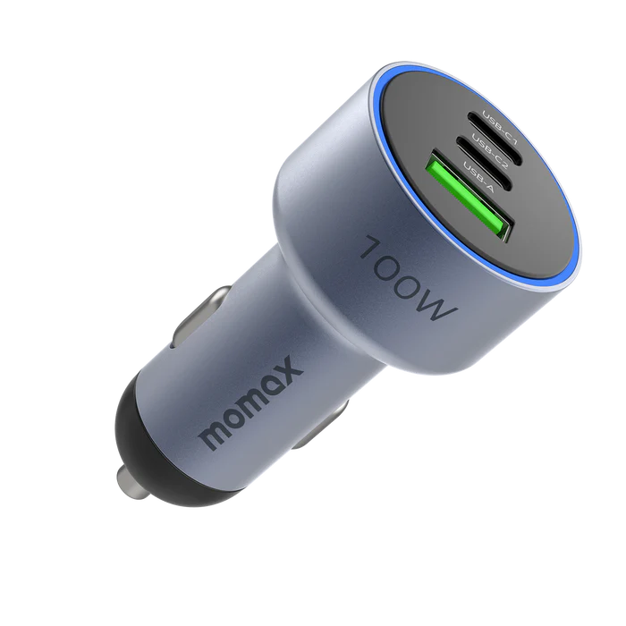 Momax MoVe 3-Port Car Charger 100W -شاحن سيارة بمنفذ يو اس بي ومنفذين يو اس بي سي من موماكس