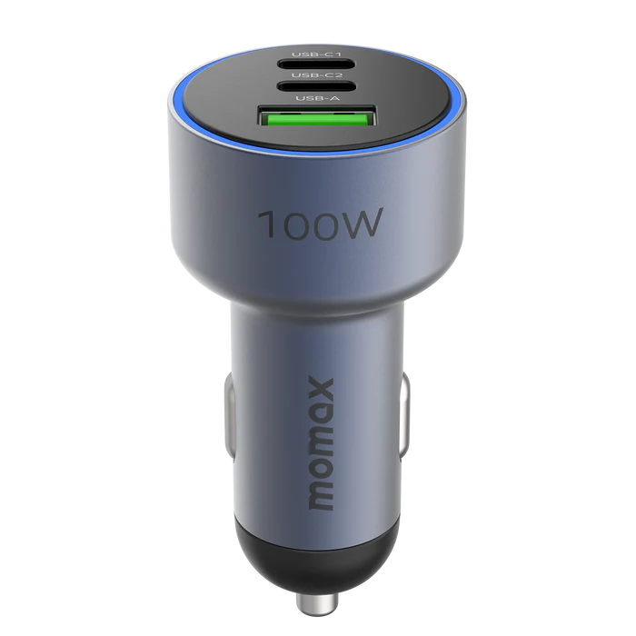 Momax MoVe 3-Port Car Charger 100W -شاحن سيارة بمنفذ يو اس بي ومنفذين يو اس بي سي من موماكس