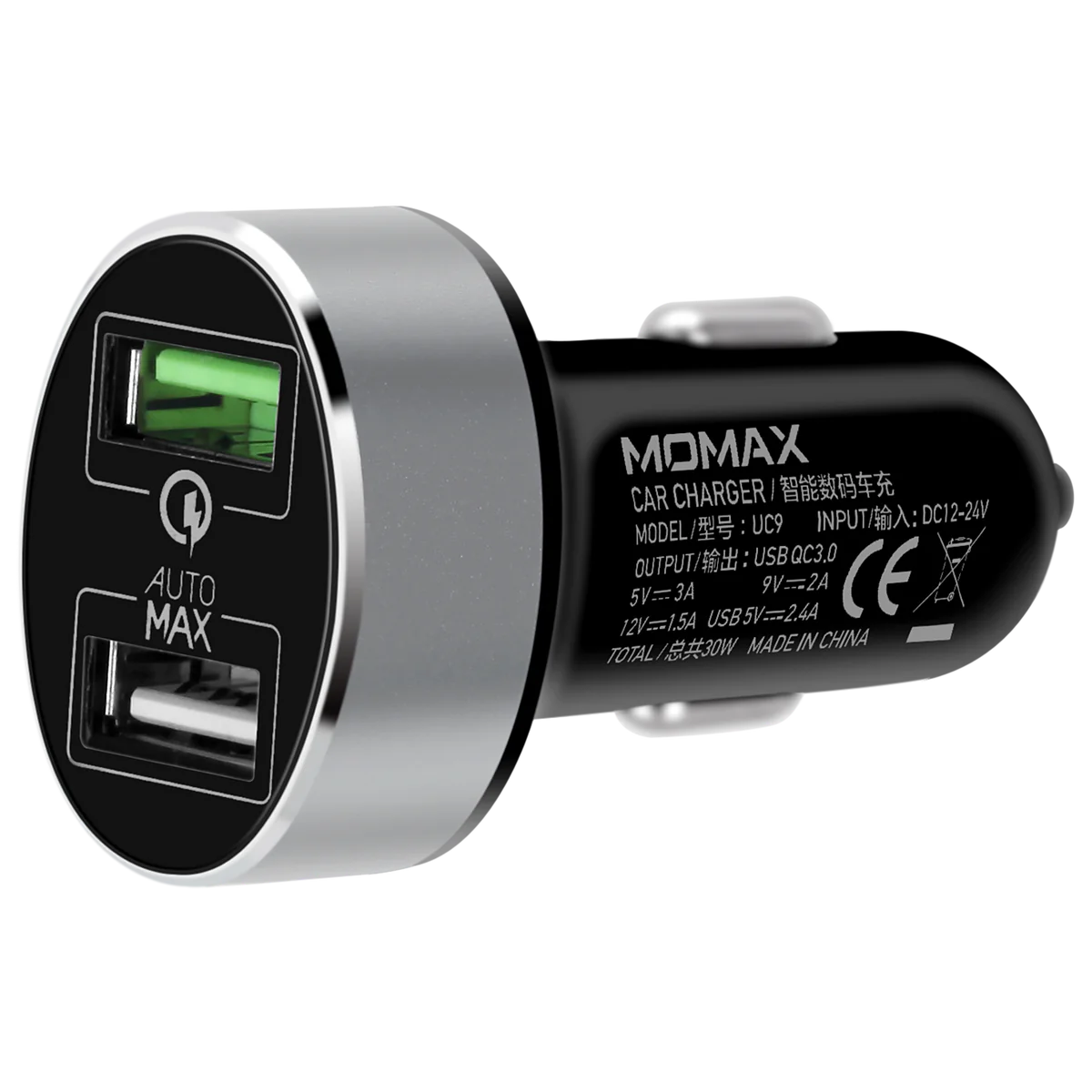 Momax USB Car Charger with Qualcomm 3.0 Fast Charging - شاحن سيارة سريع من موماكس بمنفذ USB وتقنية Qualcomm 3.0