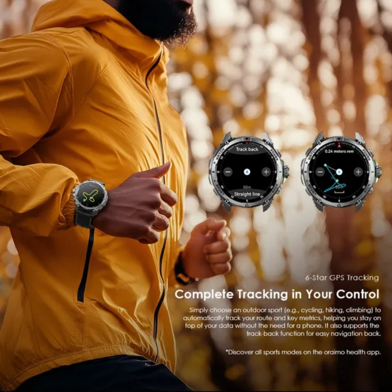 Oraimo Smart watch OSW-852H Light Chrome - ساعة أورايمو الذكية كروم فاتح بشاشة اموليد 1.43 ومقاومة الماء 3ATM