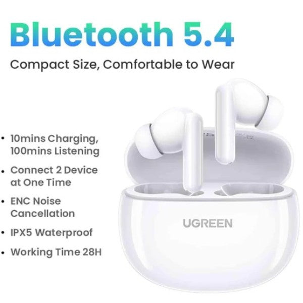 سماعات يوجرين HiTune P3 لاسلكية بلوتوث 5.4 للآيفون 16 مع إلغاء ضوضاء 28 ساعة | UGREEN HiTune P3 Wireless Earbuds Bluetooth 5.4 12mm Drivers