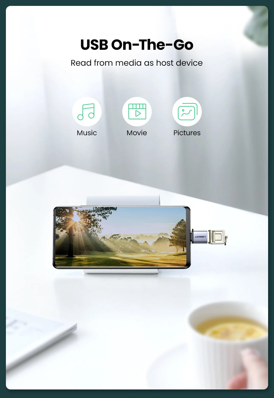 محول OTG يو جرين يو اس بي اي الى يو اس بي سي - رمادي | UGREEN Type-C 3.1 to USB 3.0 A OTG Adapter – Gray