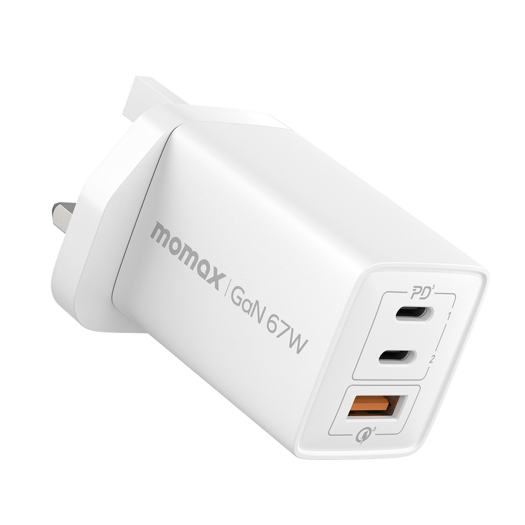 Momax ONEPLUG 67W 3-Port GaN Charger - شاحن موماكس ون بلاج بقدرة 67 واط, شاحن سريع ب3 منافذ