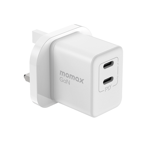 Momax Wall Charger Mini 35W 2-port USB-C GaN Technology - شاحن جداري ميني بقدرة 35واط ومنفذين يو اس بي سي من موماكس