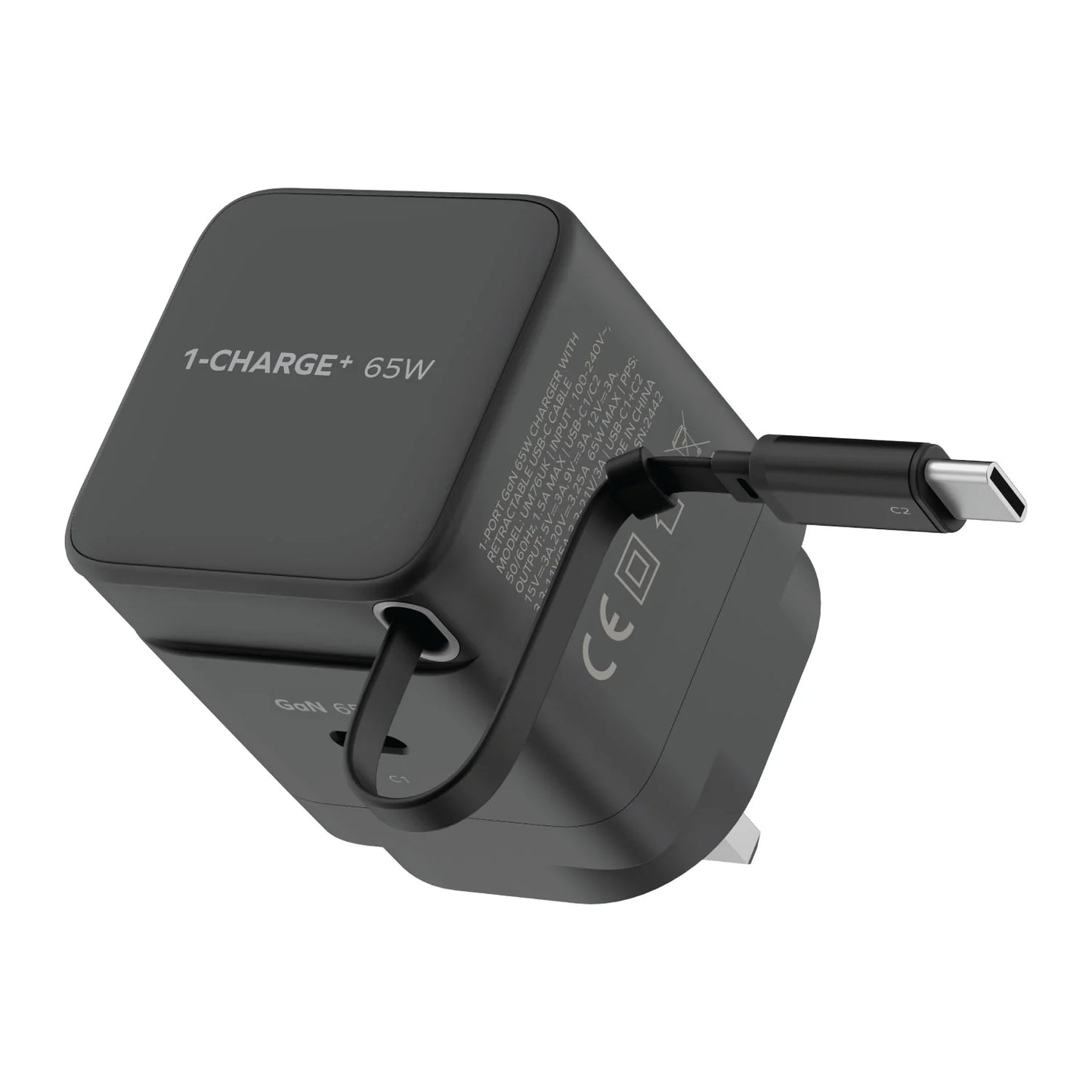 Momax CHARGE & Port GaN 65W Fast Charger with Retractable USB-C Cable - شاحن موماكس جارج & بورت بقدرة 65 واط – شاحن سريع بكابل USB-C مدمج قابل للسحب ومنفذ إضافي