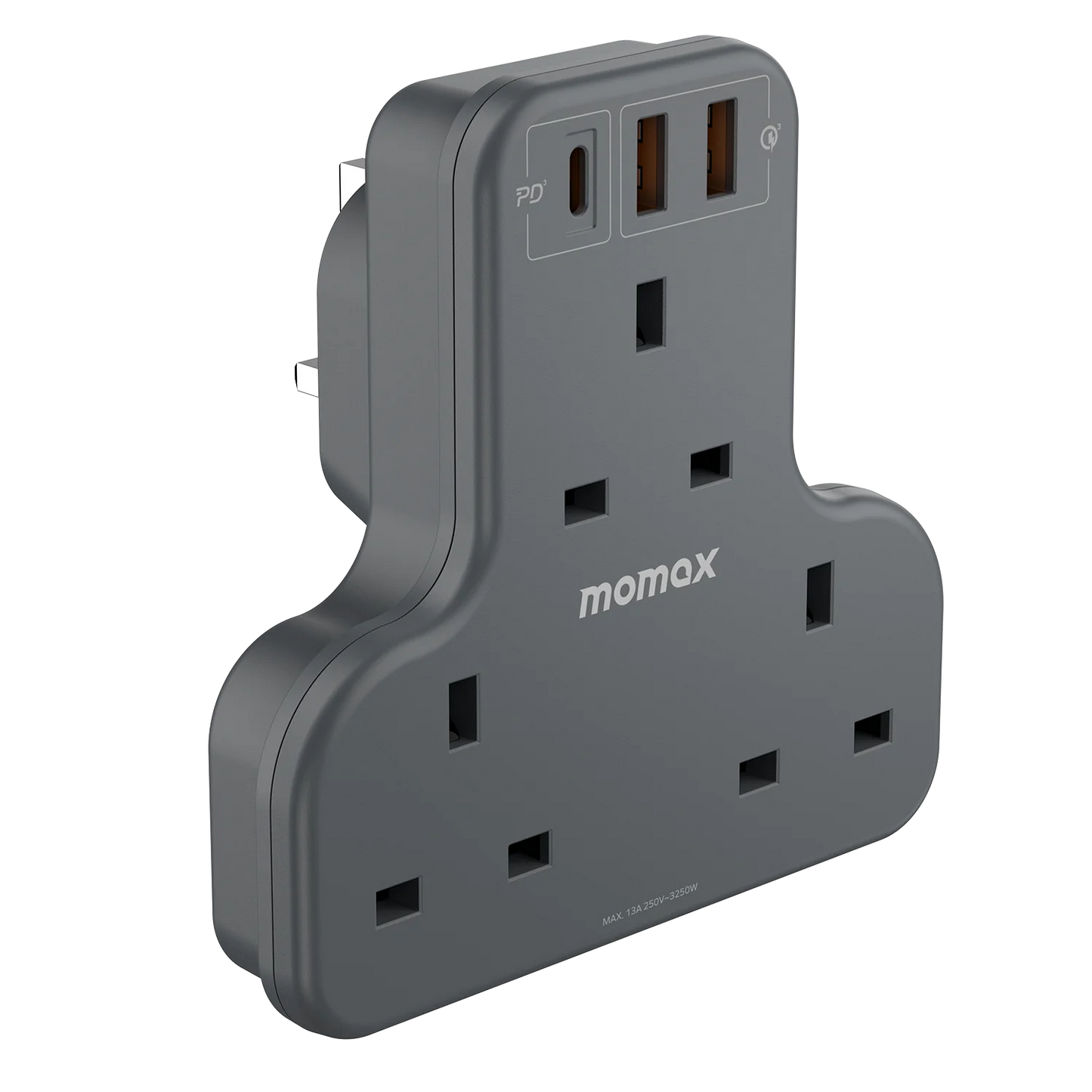 Momax ONEPLUG T-Shaped 3-Outlet Extension Socket with USB Ports - مشترك موماكس وان بلاج على شكل T بـ3 منافذ طاقة وUSB
