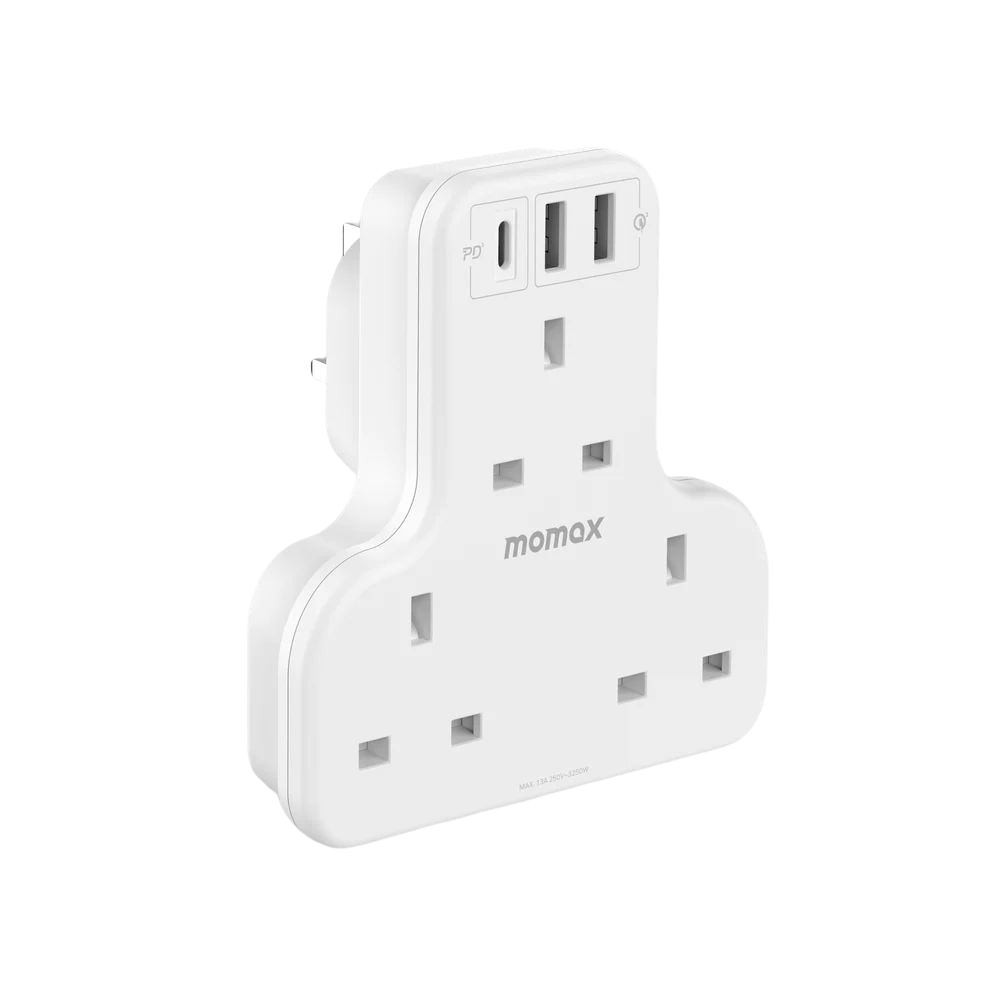 Momax ONEPLUG PD 20W 3-Outlet T-shaped Extension Socket With USB - مقبس تمديد ثلاثي الشكل مع منفذ يو اس بي ومخرج الطاقة بقوة 20 وات من موماكس