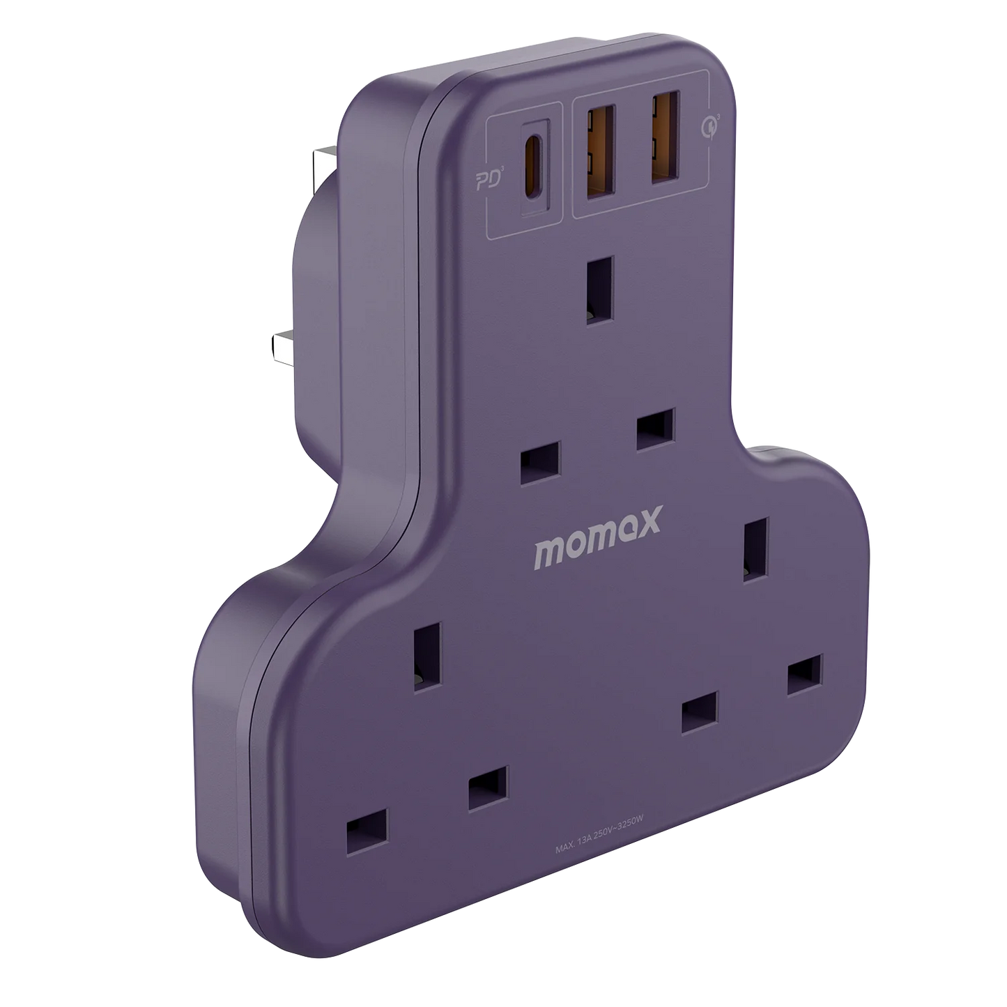 Momax ONEPLUG T-Shaped 3-Outlet Extension Socket with USB Ports - مشترك موماكس وان بلاج على شكل T بـ3 منافذ طاقة وUSB