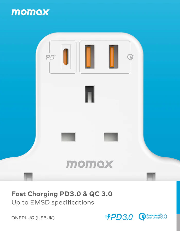 Momax ONEPLUG PD 20W 3-Outlet T-shaped Extension Socket With USB - مقبس تمديد ثلاثي الشكل مع منفذ يو اس بي ومخرج الطاقة بقوة 20 وات من موماكس