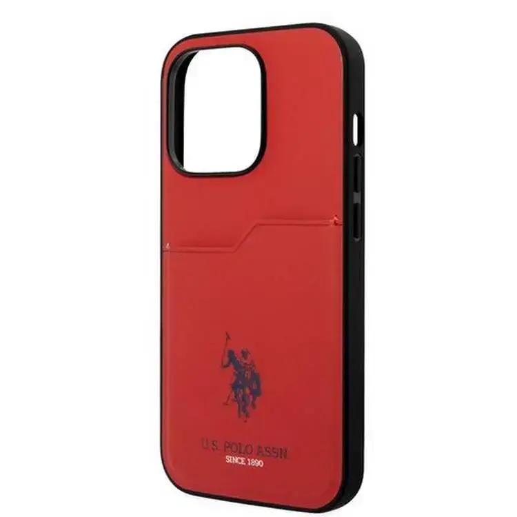 U.S. Polo Assn. PU Card Slot Hard Case for iPhone 15 Pro Max – Red | كفر يو اس بولو صلب بفتحة كارد لهاتف ايفون 15 برو ماكس - احمر