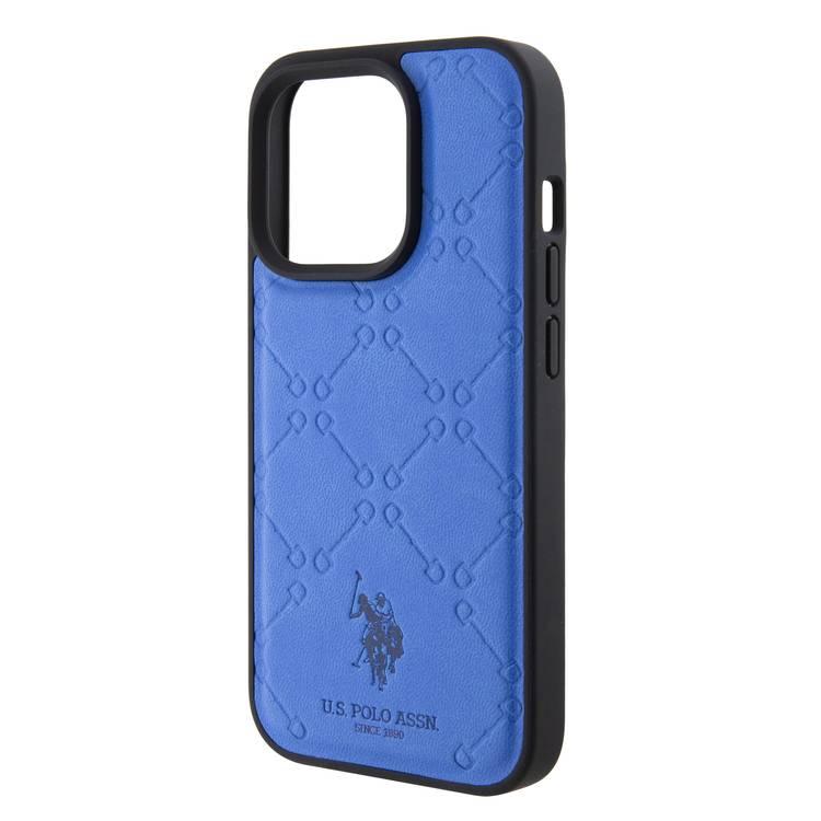 U.S. Polo Assn. PU Leather HS Pattern Case for iPhone 15 Pro Max – Blue | كفر يو اس بولو جلد بنقشة HS لهاتف ايفون 15 برو ماكس