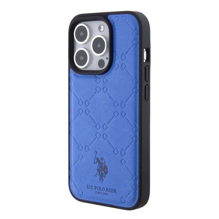 U.S. Polo Assn. PU Leather HS Pattern Case for iPhone 15 Pro Max – Blue | كفر يو اس بولو جلد بنقشة HS لهاتف ايفون 15 برو ماكس