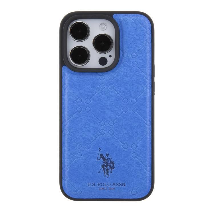 U.S. Polo Assn. PU Leather HS Pattern Case for iPhone 15 Pro Max – Blue | كفر يو اس بولو جلد بنقشة HS لهاتف ايفون 15 برو ماكس