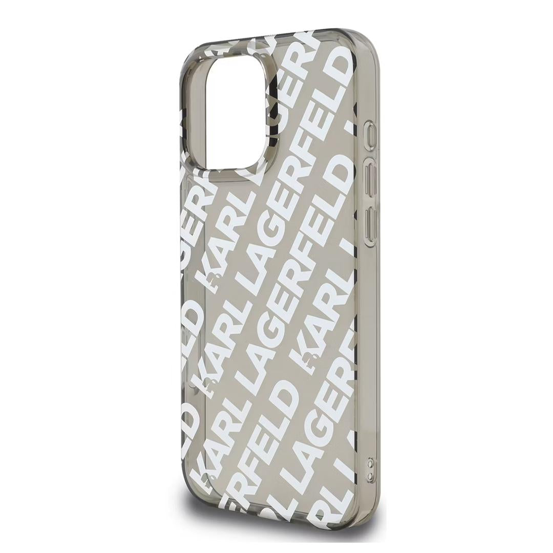 Karl Lagerfeld IML Electroplated Repeated Logo Case for iPhone 16 Pro Max – Silver | كفر كارل لاغرفيلد بشعار مكرر مطلي لهاتف ايفون 16 برو ماكس - سلفر