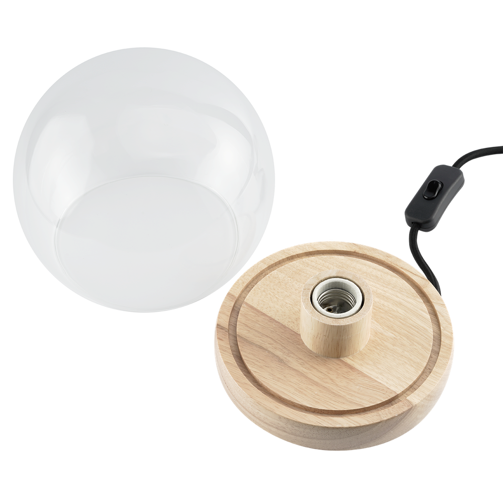 Momax Wooden Lamp Stand with Glass Cover - حامل مصباح خشبي موماكس مع غطاء زجاجي شفاف