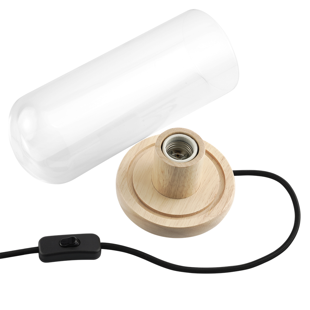 Momax Wooden Lamp Stand with Glass Dome - حامل مصباح خشبي من موماكس بغطاء زجاجي على شكل قبة