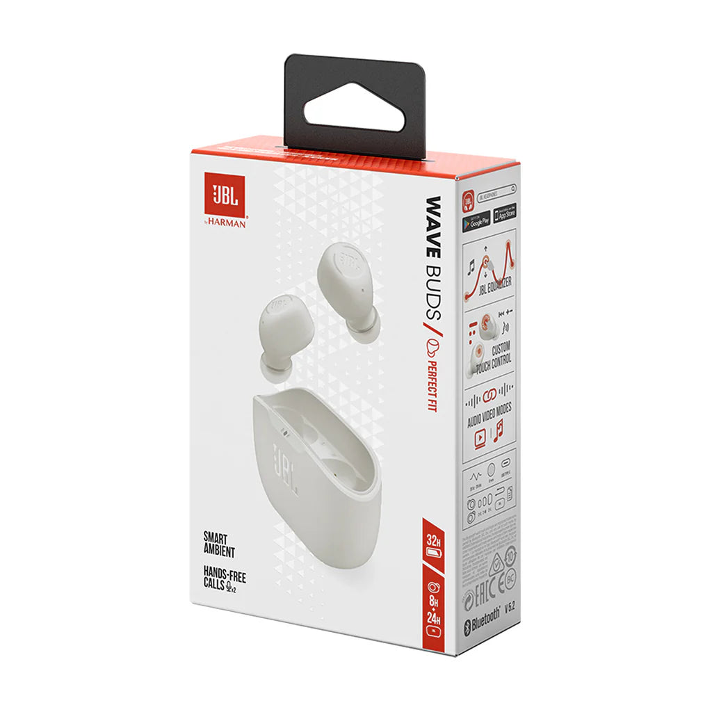 سماعات جي بي ال Wave Buds اللاسلكية - ابيض | JBL Wave Buds True Wireless Earbuds – White