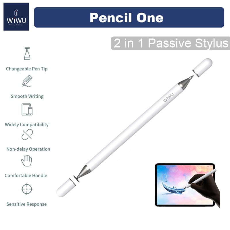 WiWU Pencil One Aluminum Alloy Touch Screen 2 in 1 Universal Stylus - قلم ويوو بشاشة تعمل باللمس 2 في 1 قلم ستايلس عالمي للهواتف الذكية