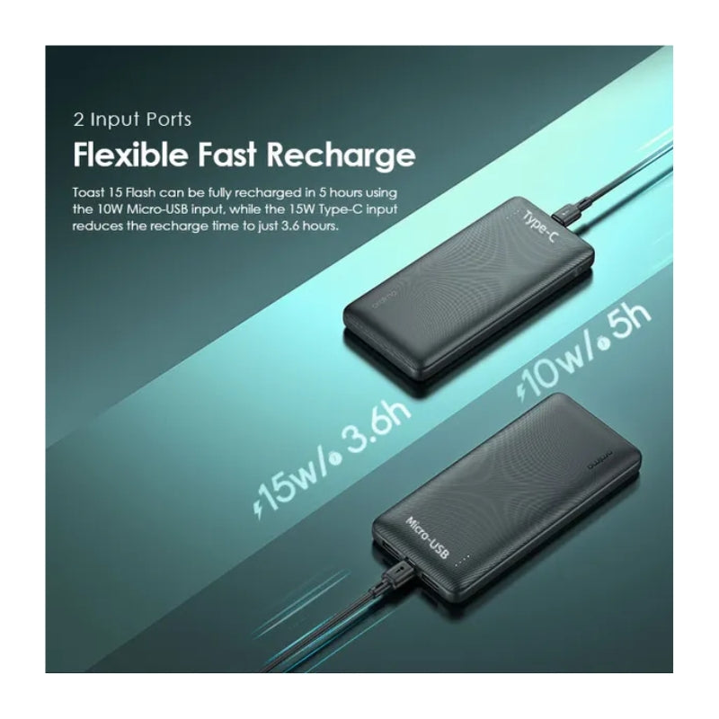 Oraimo Toast 15 Flash 10000mAh Fast Charging Power Bank - باور بانك أورايمو توست 15 فلاش 10000 مللي امبير مع شحن سريع