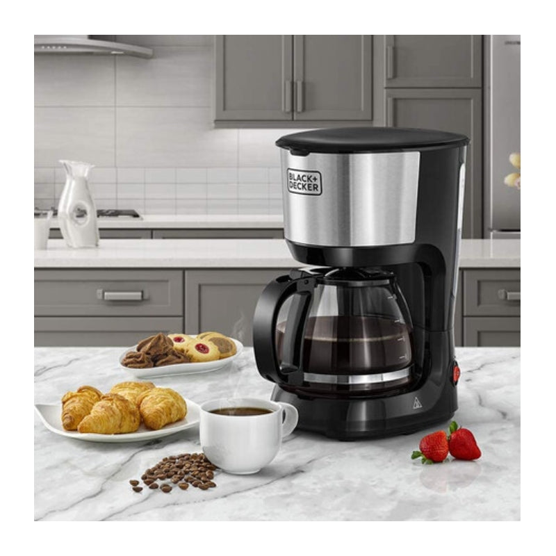 آلة صنع القهوة بلاك اند ديكر بقدرة 750 واط و سعة 1.25 لتر لتجربة قهوة مثالية - اسود و فضي | Black+Decker 750W 10-Cup Drip Coffee Maker 1.25L - Black & Silver