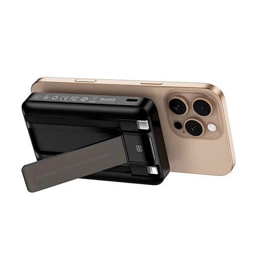 باور بانك ويوو بسعة 10000 مللي امبير مع شحن سريع 22.5 واط وكيبل لايتننغ وتايب سي مدمجين مع مسند | WiWU Duke Wi-P061 10000mAh Power Bank, 22.5W Fast Charging with Built-in Type-C & Lightning Cables and Stand.