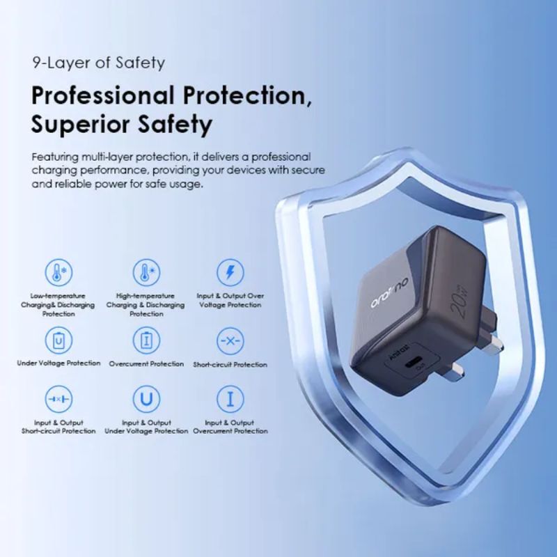 Oraimo Charger 20W Gan tech Type-C Port - Black - شاحن أورايمو 20 واط بتقنية جان باللون الأسود