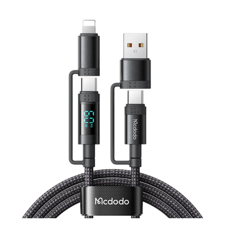 كيبل مكدودو 4 في 1, يو اس بي اي - يو اس بي سي الى يو اس بي سي - لايتننغ بقدرة 60 واط وطول 1.2 متر | Mcdodo 4-in-1 60W USB-C-USB-A to USB-C-Lightning Travel Cable 1.2m