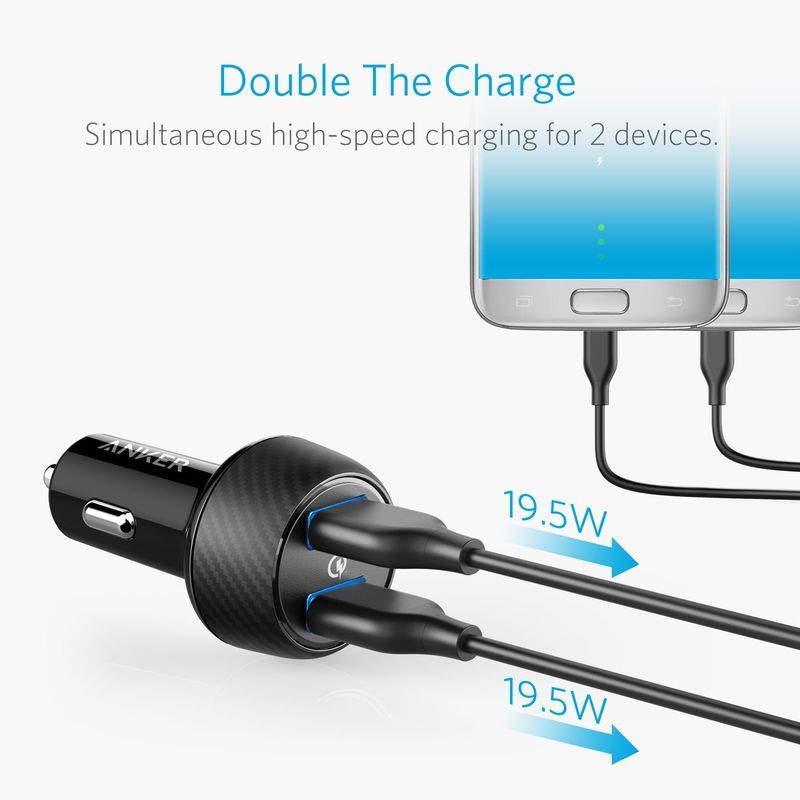 Anker Quick Charge 3.0 39W Dual USB Car Charger - شاحن سيارة أنكر سريع الشحن 3.0 39 وات بمنفذ يو اس بي مزدوج